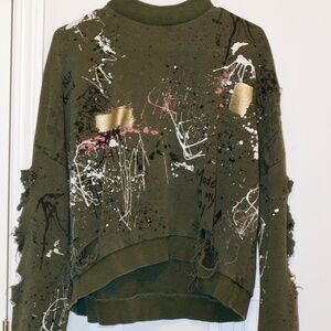 **UNIQUE** ZARA Sweatshirt Sweater Splattered Paint Look With Ripped Hole Style